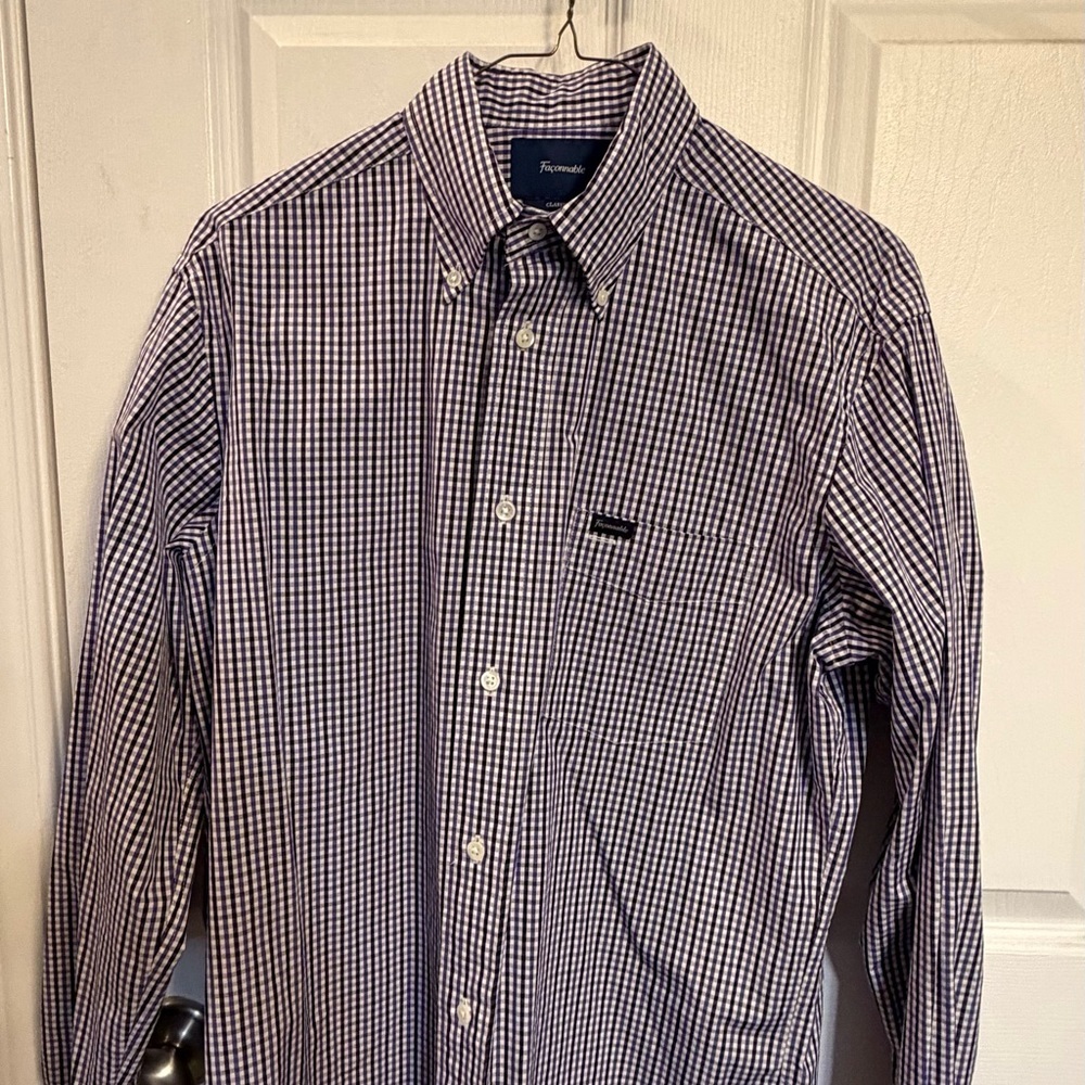 Faconnable Men's purple , Blue and White Checkered Shirt size small